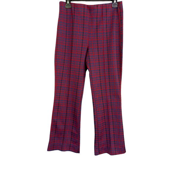 Maeve by Anthropologie Red Blue Plaid Pull On Flare Pants Women’s Size S Trouser - Picture 1 of 6